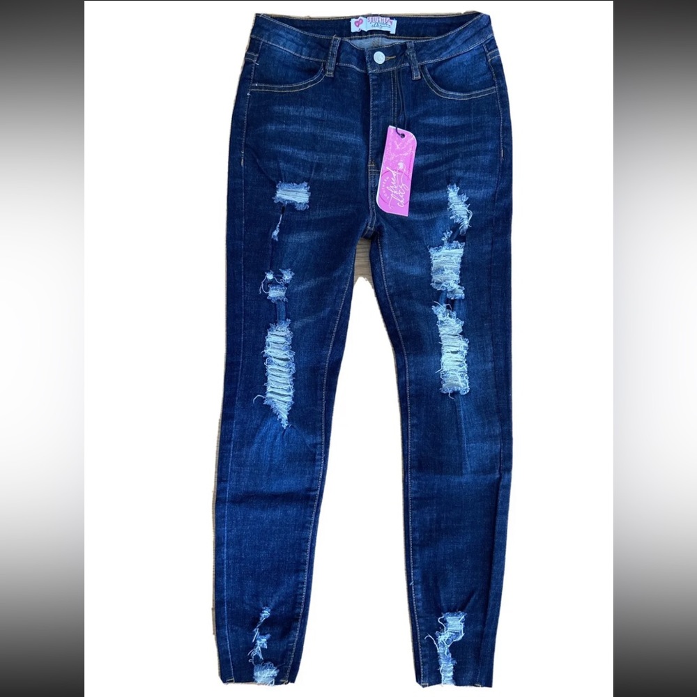 NWT Southern Fried Chics Distressed Stretchy Skinny Jeans Dark Wash Size 6/27.
